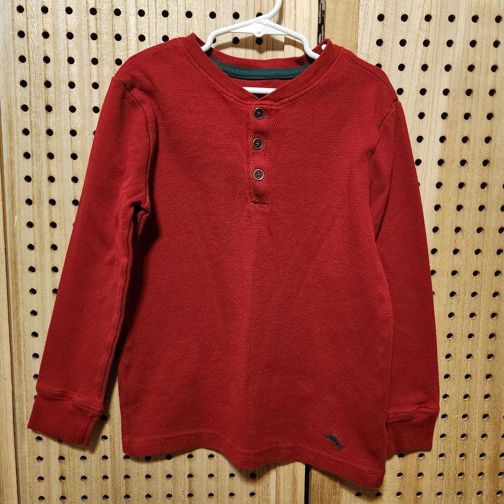 Tommy Bahama Shirt Boys M 7 8 Red Henley Long Sleeve Solid Dress Holiday‎ School